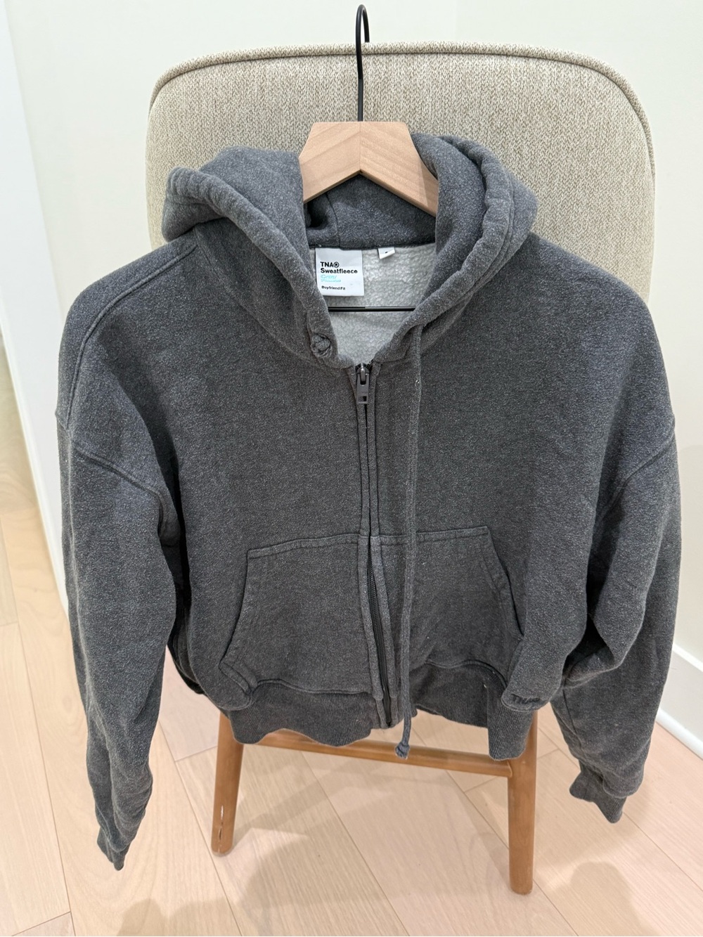 Aritzia TNA Cozy Fleece Boyfriend Fit Zip Hoodie Charcoal Gray Size S